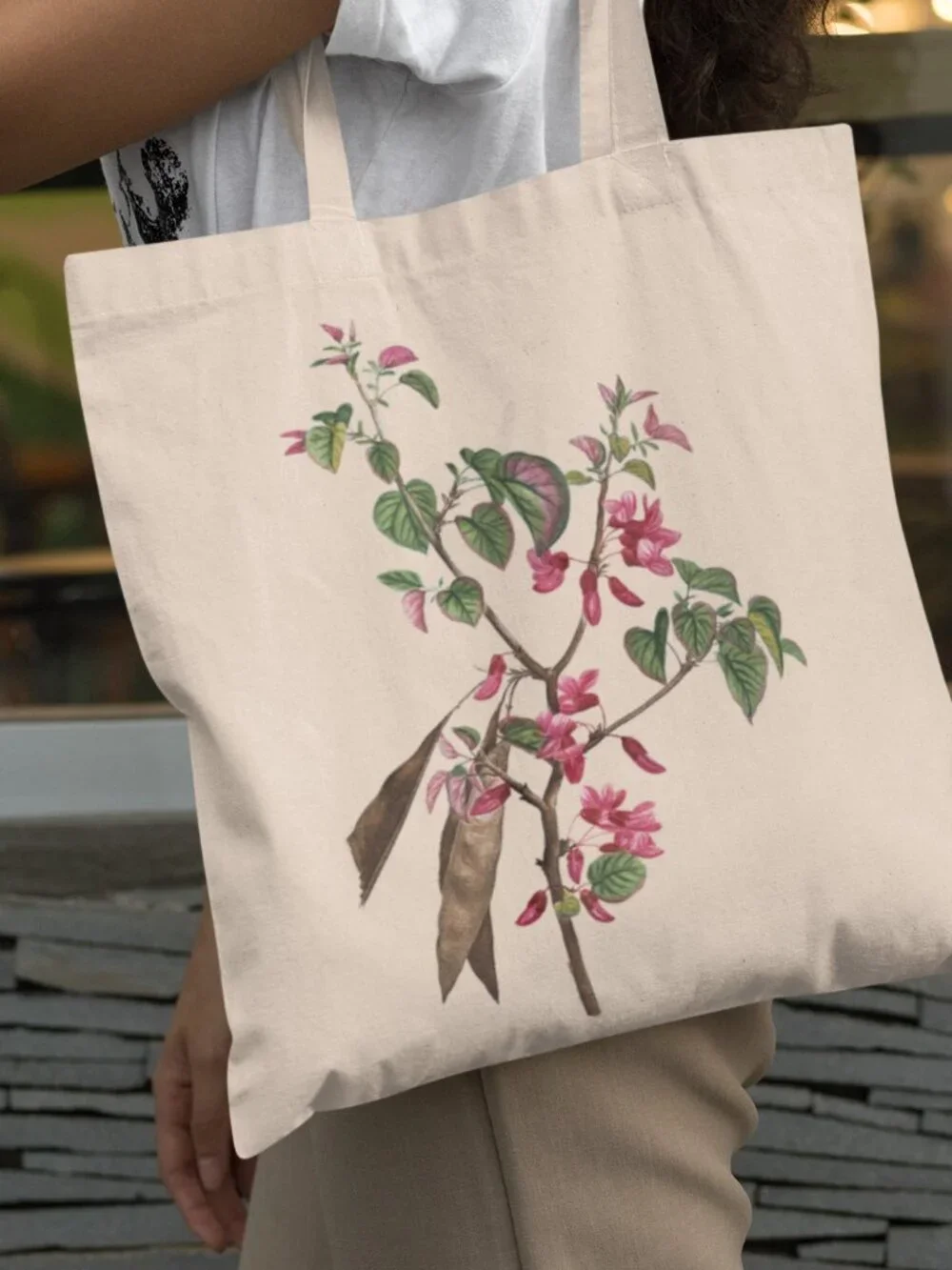 Judas Tree Vintage Floral Print Graphic Canvas Tote Bag